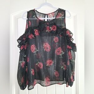 Truth Black and Red Floral Blouse